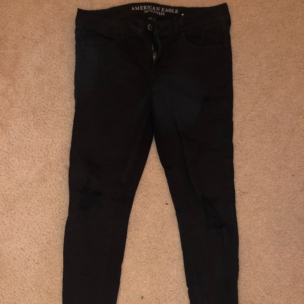 American Eagle Black Jeggings with ripped knees